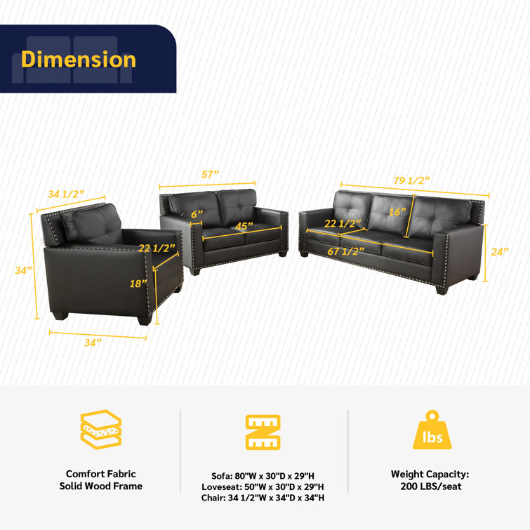 Aine Home 3 Piece Faux Leather Living Room Set Wayfair Canada